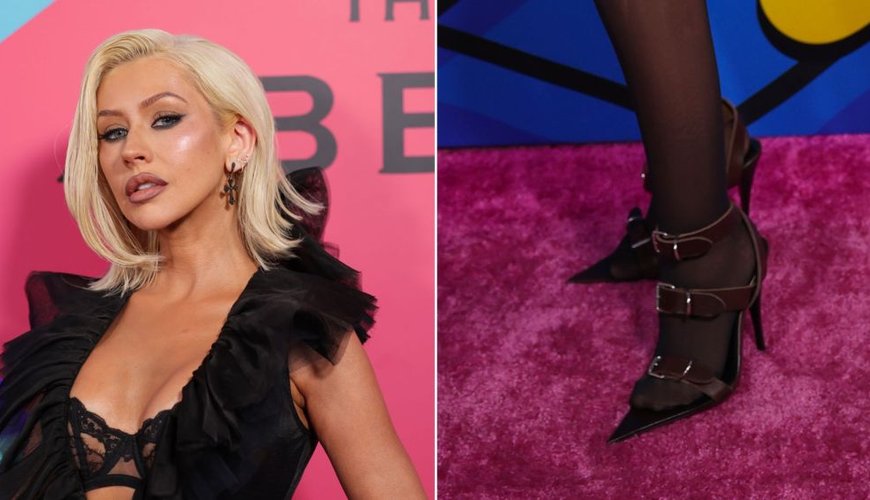 Christina Aguilera Rocks Bold Saint Laurent Sandals at Glamorous Abbey Bash