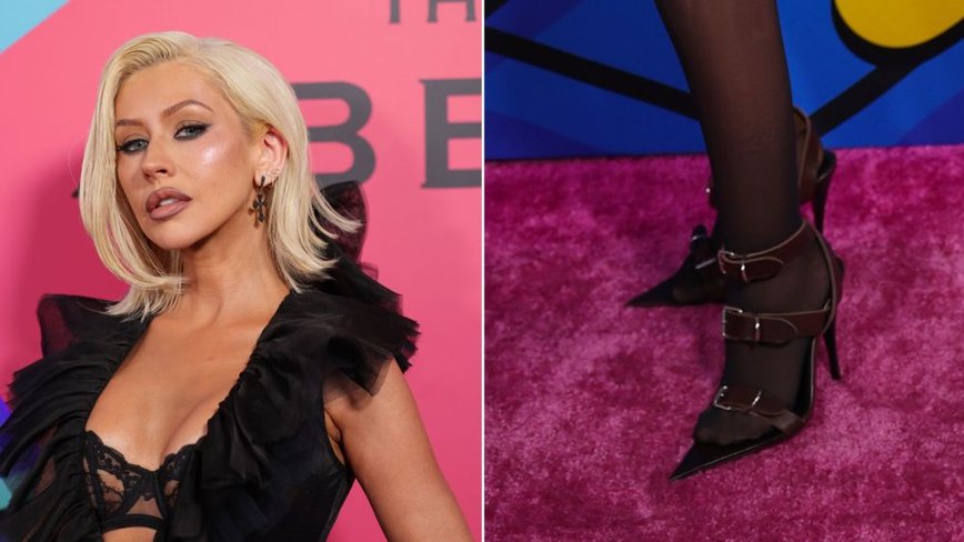 Christina Aguilera Rocks Bold Saint Laurent Sandals at Glamorous Abbey Bash