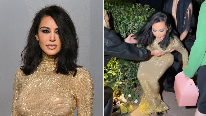 Kim Kardashian's Gucci Gown Mishap Steals the Spotlight at Oscars Party