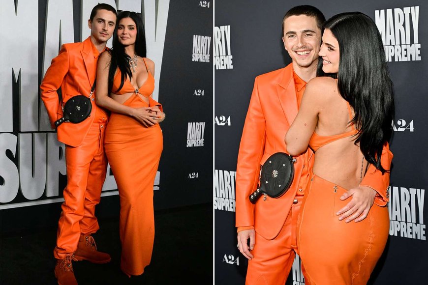 Kylie Jenner and Timothée Chalamet Twin in Matching Bright Orange Outfits for Marty Supreme Premiere