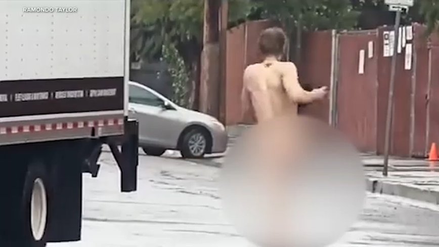 Naked Driver Causes Chaos in East Hollywood Car Wreck